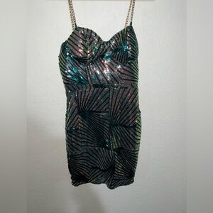 Ready For The Night Sequin Mini Dress - Teal/combo